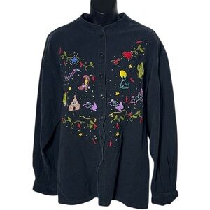 Beyond the pond womens large vintage shirt embroidered western country artsy